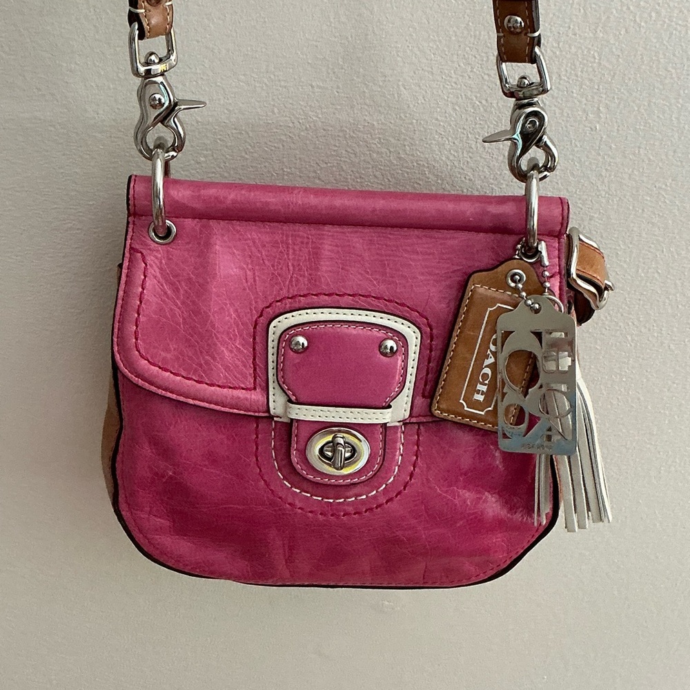Coach Pink Leather Shoulder Bag with Tassel Charm - Picture 9 of 15
